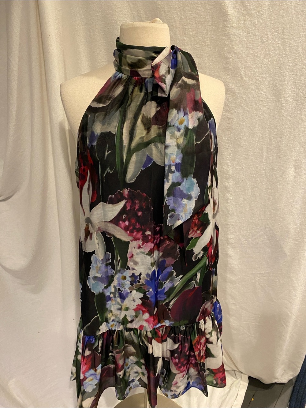 Anne Klein Black Floral Halter Dress